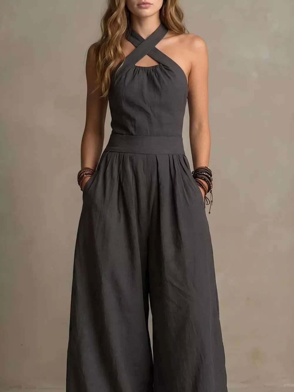 Full Size Halter Neck Wide-Leg Jumpsuit Plus Size, image 16