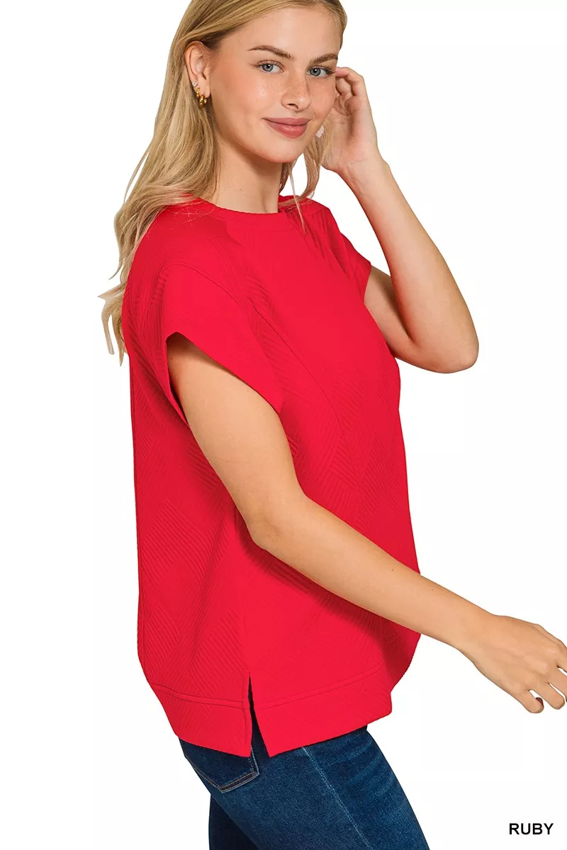 Textured Knit Jacquard Short Sleeve Top, image 2