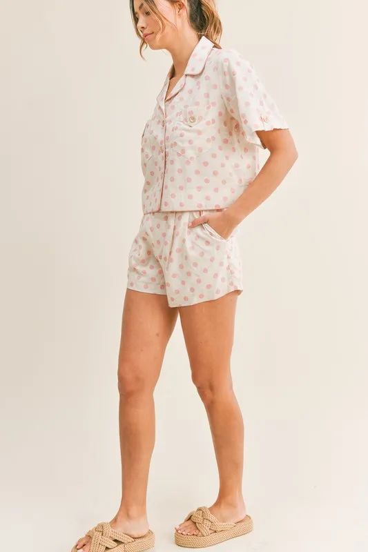 Polka Dot Collar Crop Top and Short Lounge Set, image 6