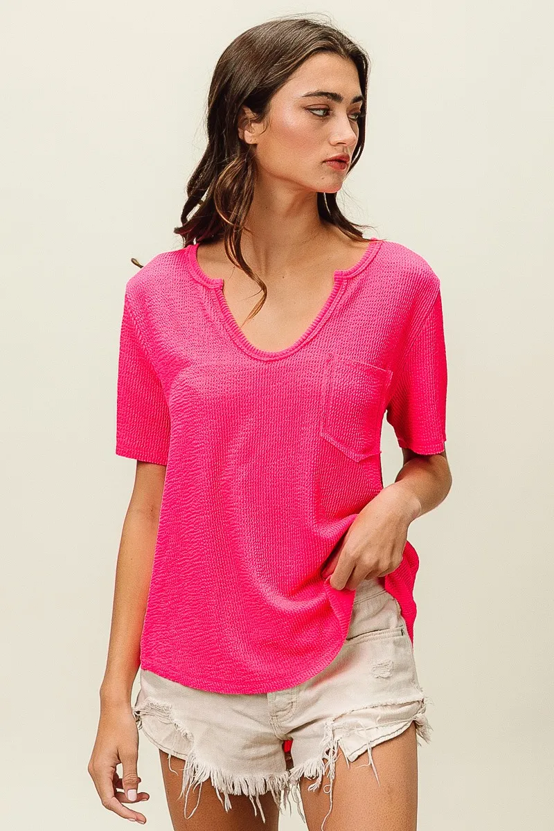 Waved Rib U Neck Top With Front Pocket, image 13