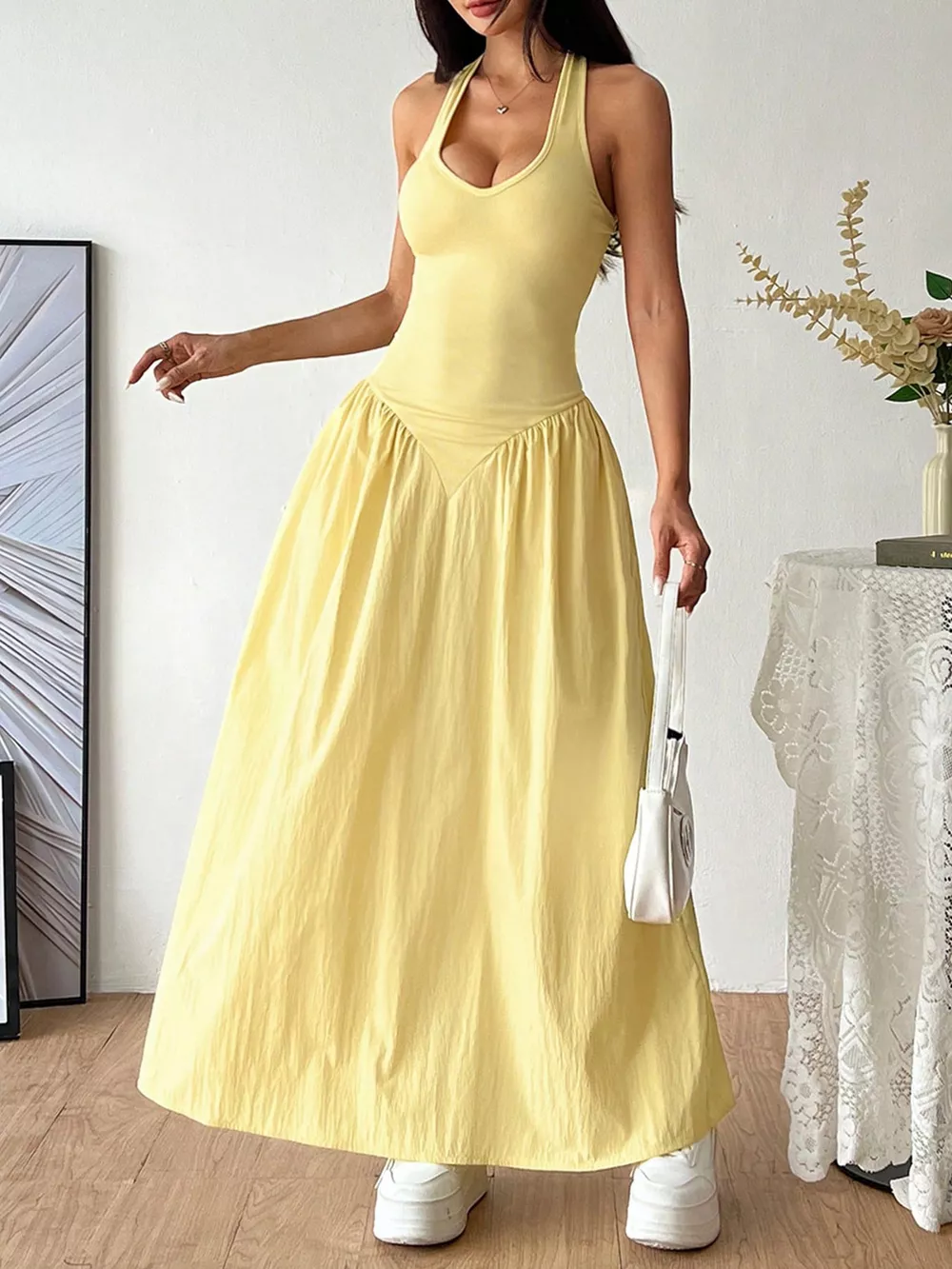 Halter Neck Ruched Maxi Dress