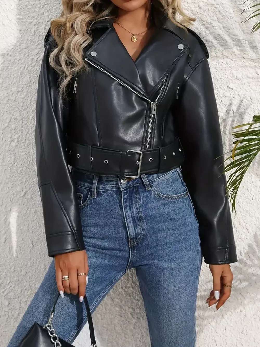 Full Size Faux Leather Zip Up Jacket Plus Size, image 14