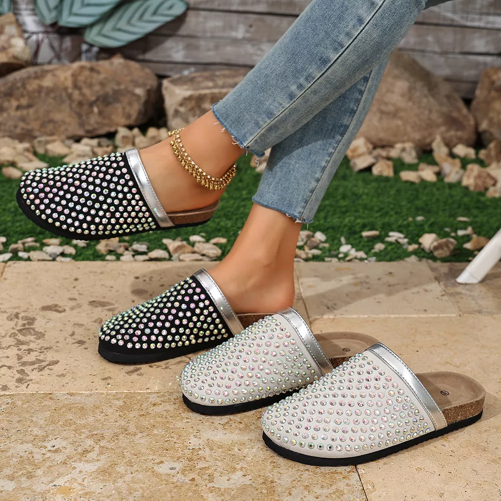 Sparkling Rhinestone Embellished Slip-On Sandals, image 2