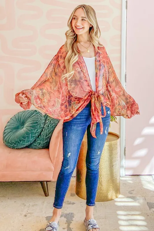 Front Tie Knot Oversized Print Top