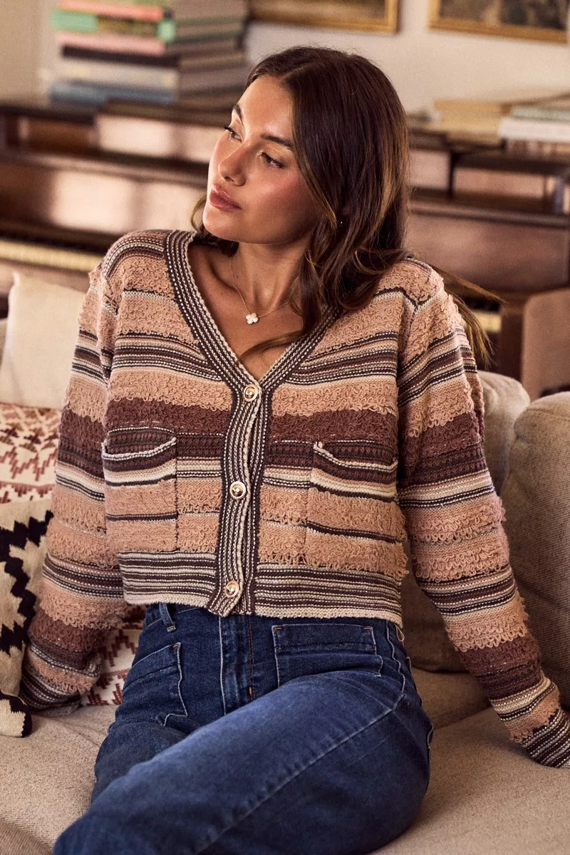 Textured Variegated Multi Color Cardigan, image 8