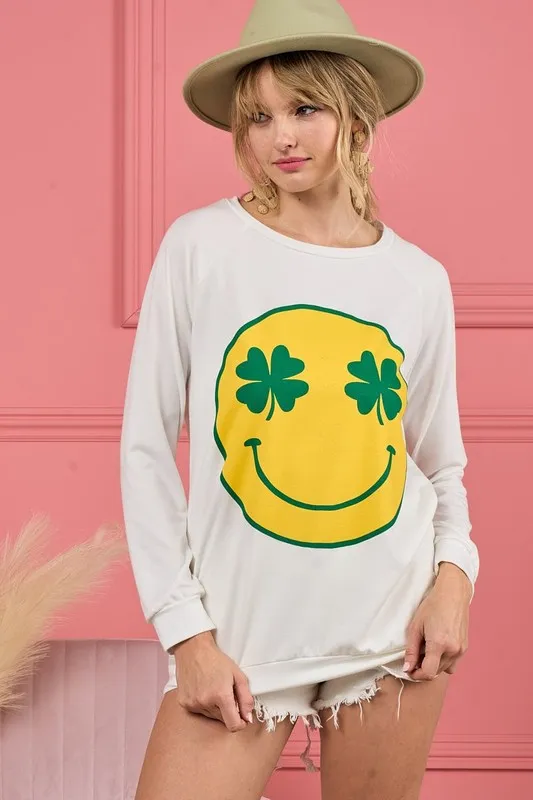 Smile Face Graphic Round Neck Long Sleeve Top, image 5