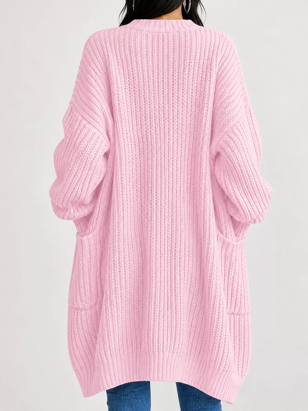 Full Size Chunky Knit Openwork Front Longline Cardigan Plus Size, image 52