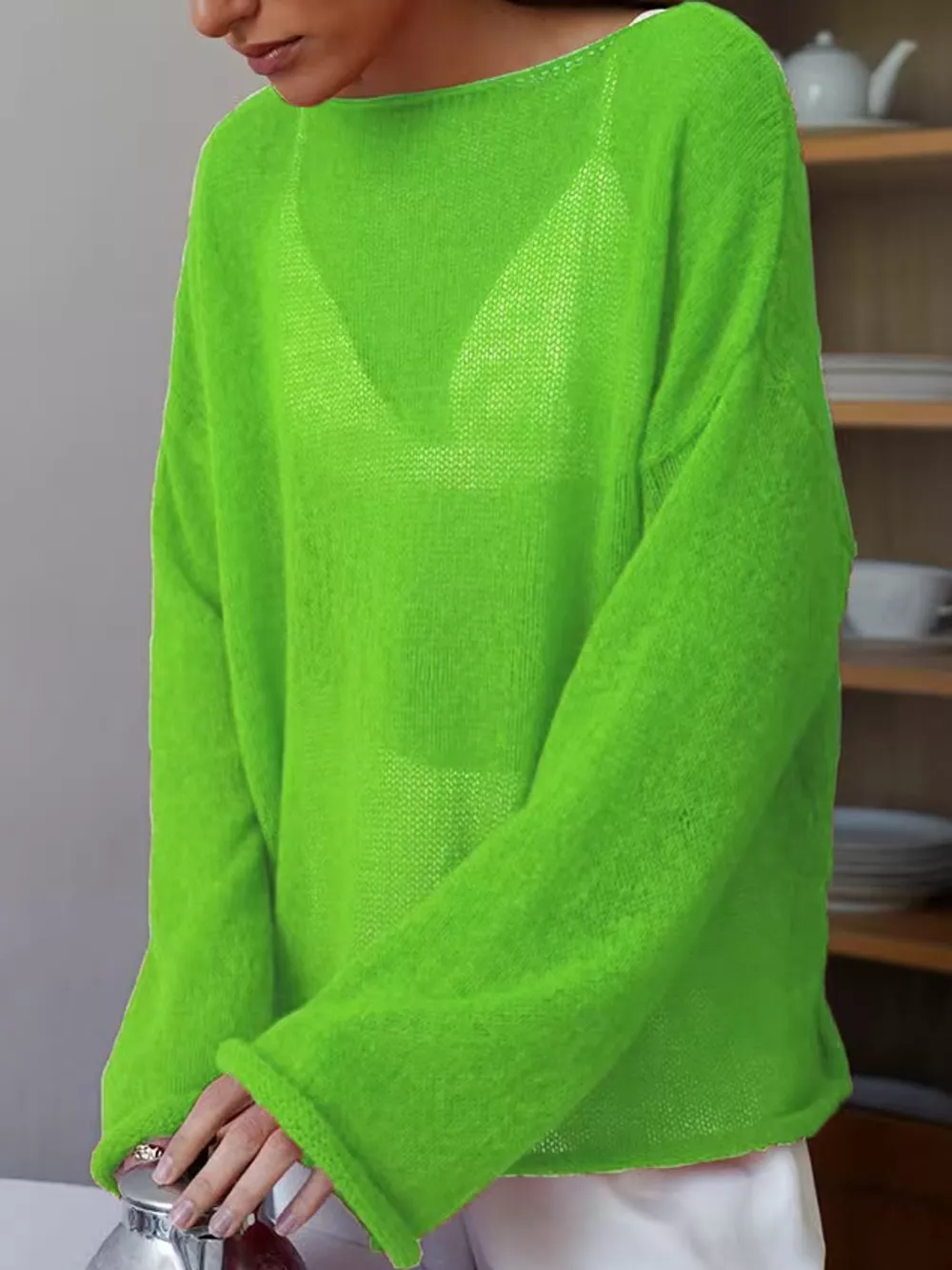 Full Size Sheer Lightweight Knit Top Plus Size, image 48