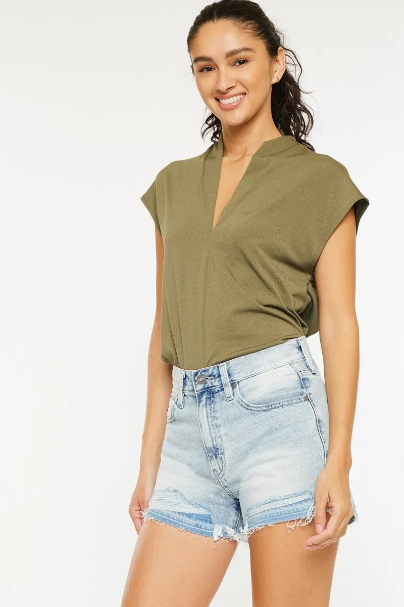 High Rise Raw Hem Denim Shorts, image 5