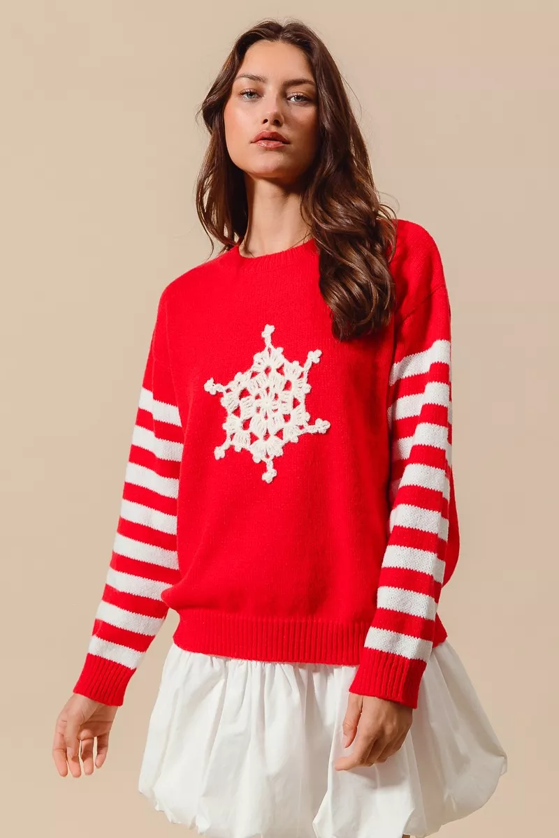 Christmas Snowflake Crochet Embellished Sweater, image 6