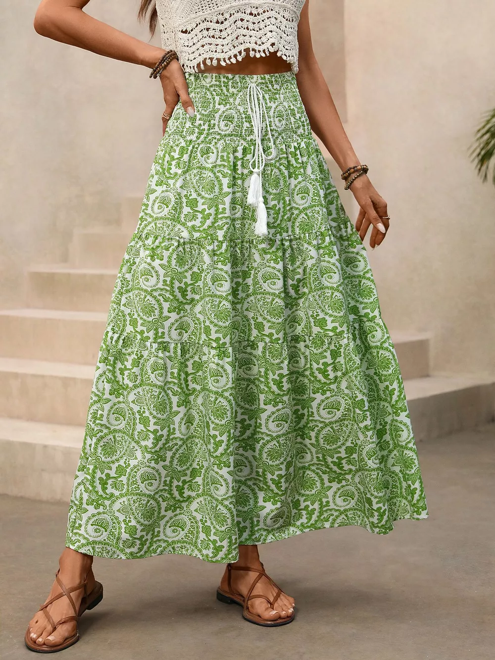 Smocked Printed Skirt, image 8