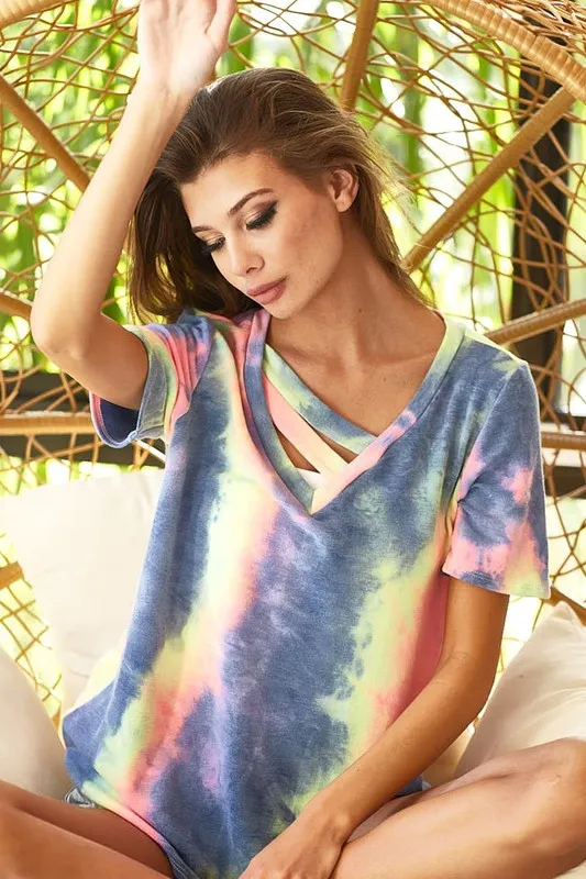 Tie Dye Terry V Neck Top With Double Strap, image 12
