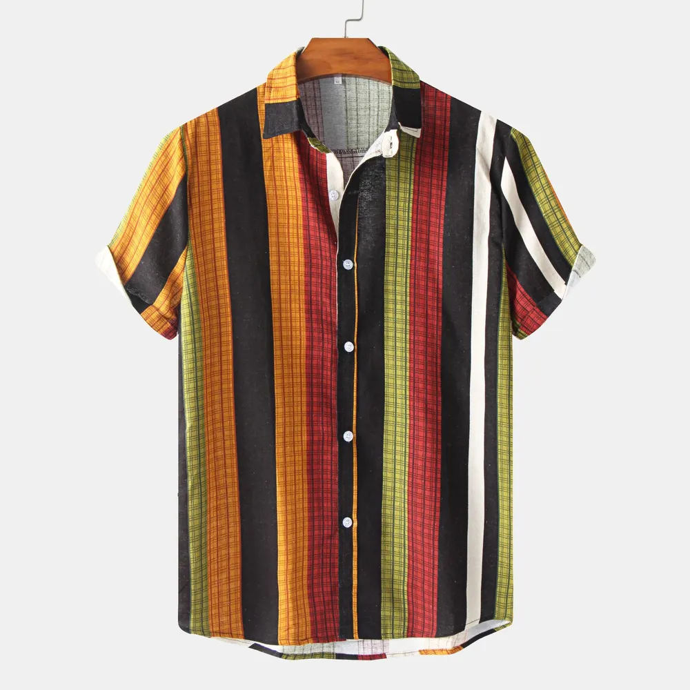Men's Plus Size Multicolor Striped Short Sleeve Button Down Casual Shirt, image 2