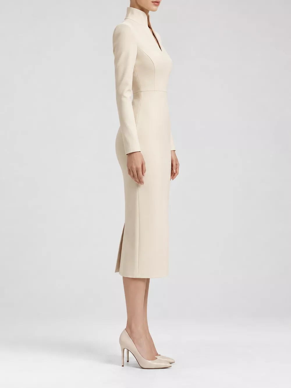 Full Size Stand-Collar Long-Sleeve Midi Dress Plus Size, image 2