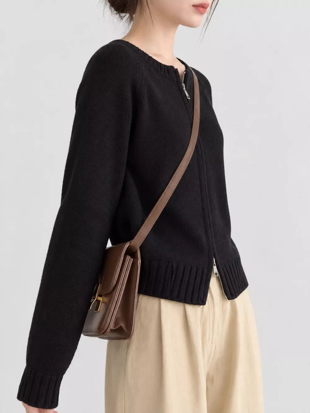 Ribbed Hem Zip-Up Cardigan, image 20