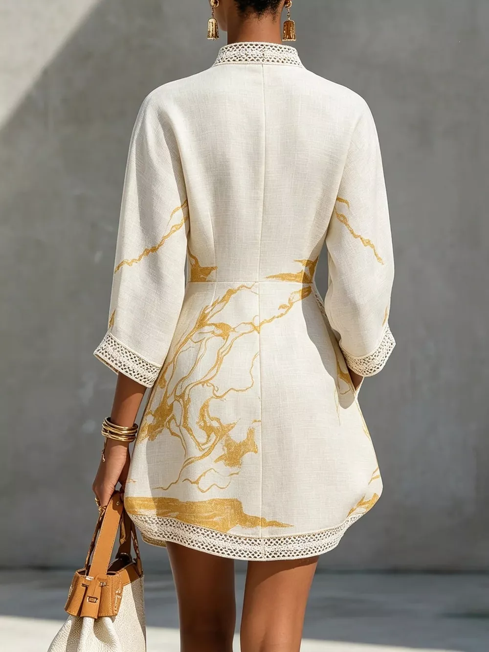 Notched 3/4 Sleeve Mini Dress, image 2