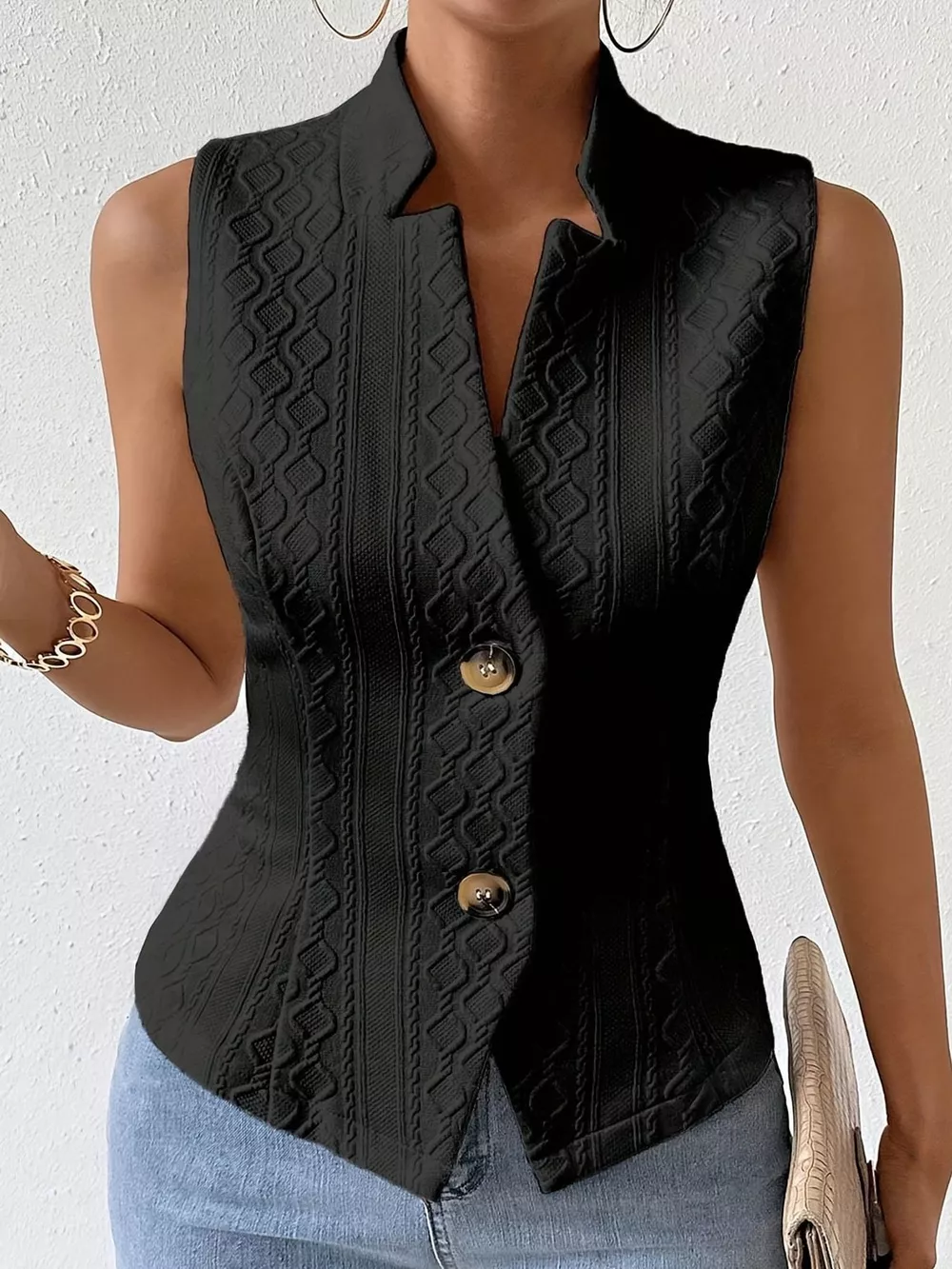 Textured Single-Breasted Vest Coat, image 5