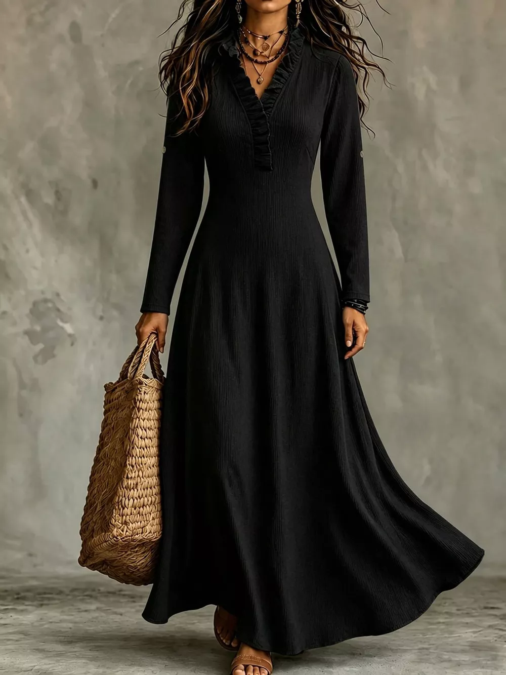 Full Size Frill Roll-Up Sleeve Maxi Dress Plus Size, image 7