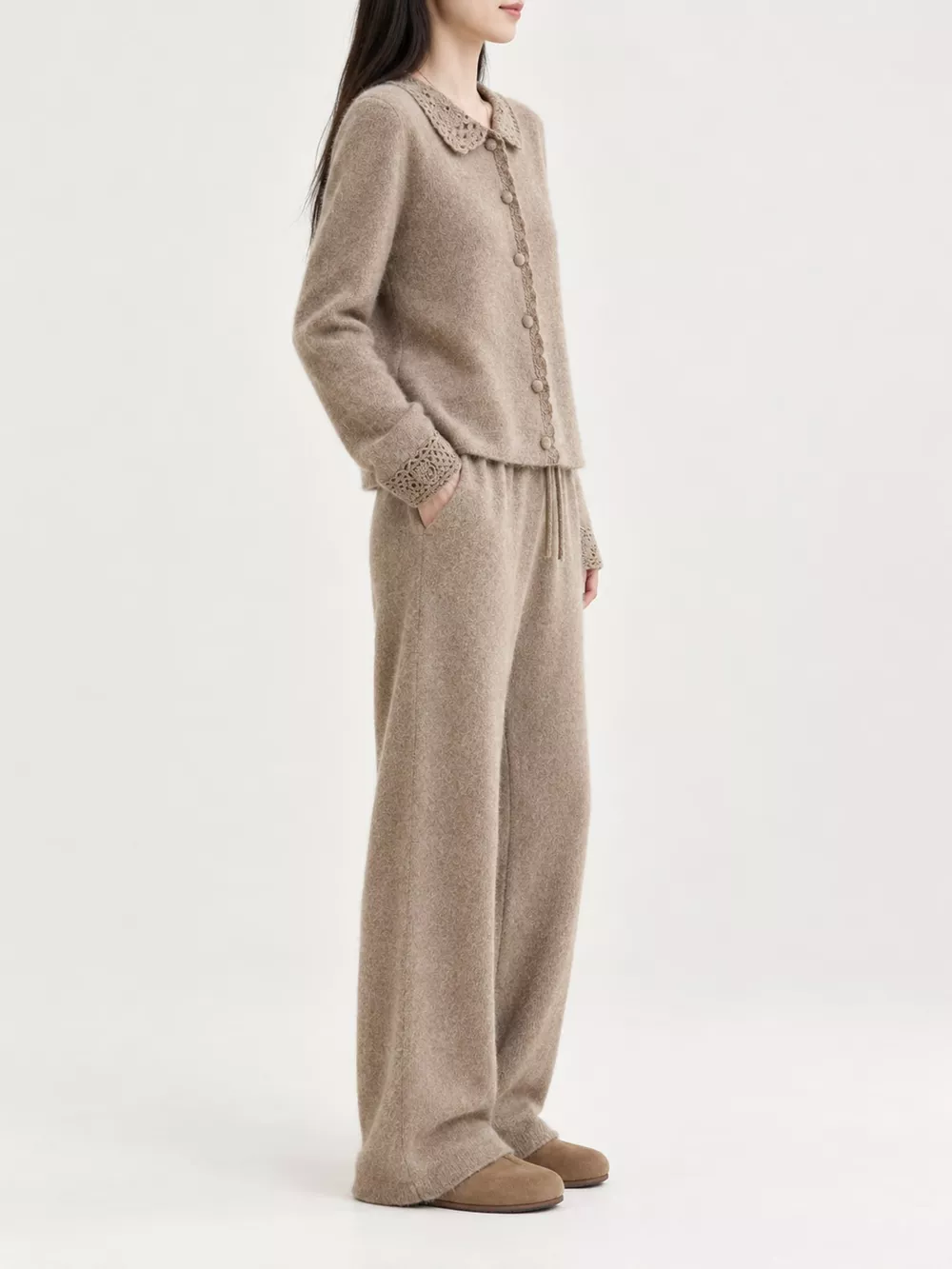 Lace-Collar Button Down Knit Cardigan, image 11