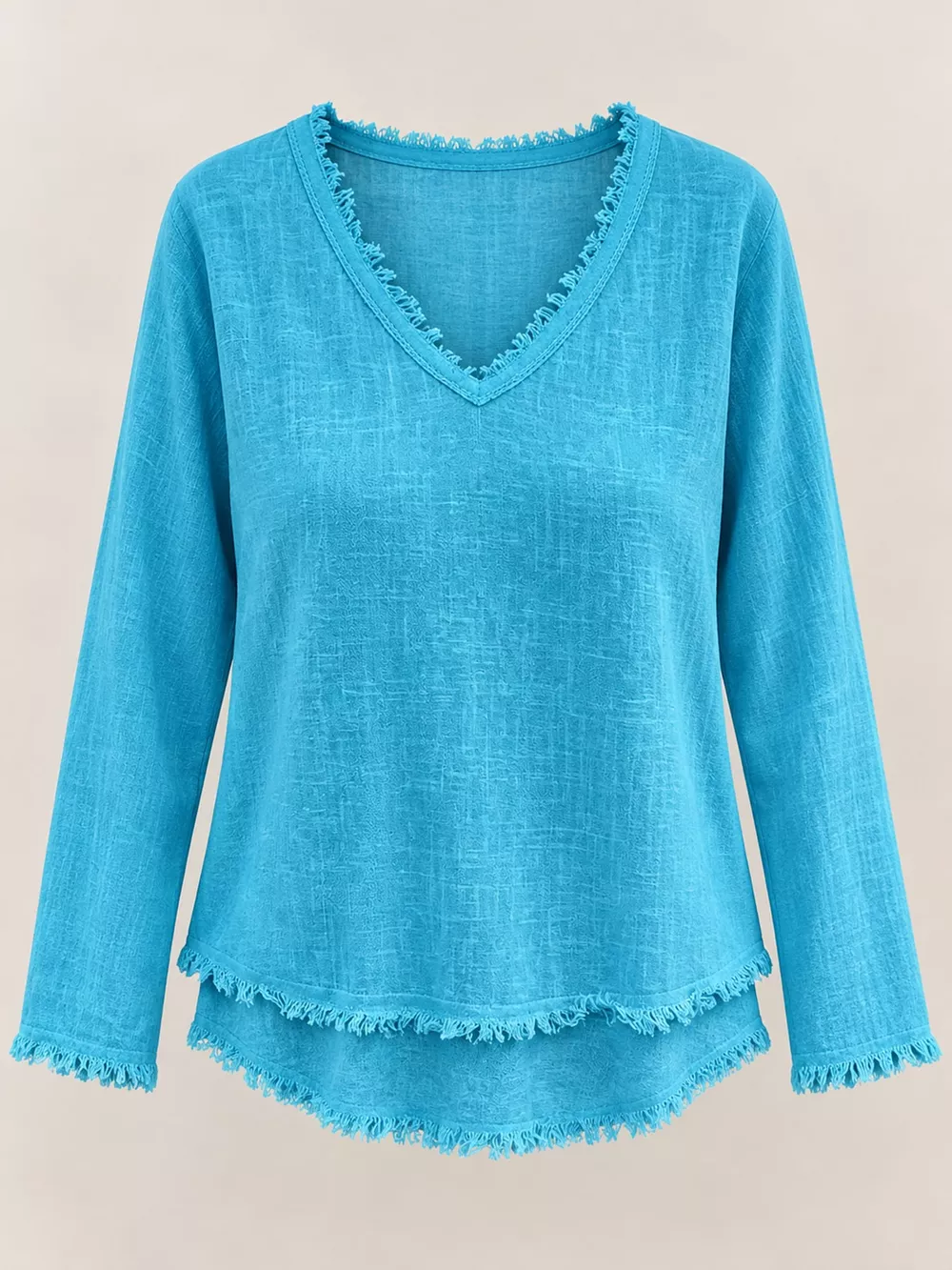 Full Size Frayed Hem V-Neck Blouse Plus Size, image 34