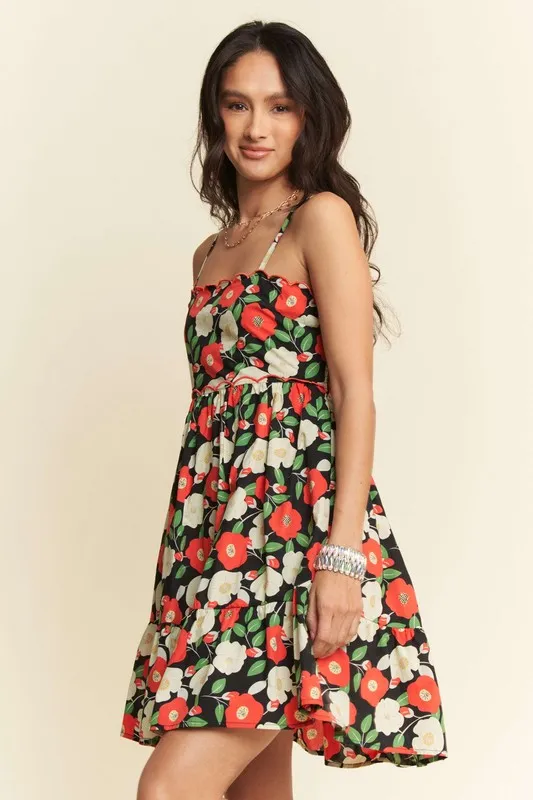Floral Scalloped Cutout Back Mini Dress, image 9