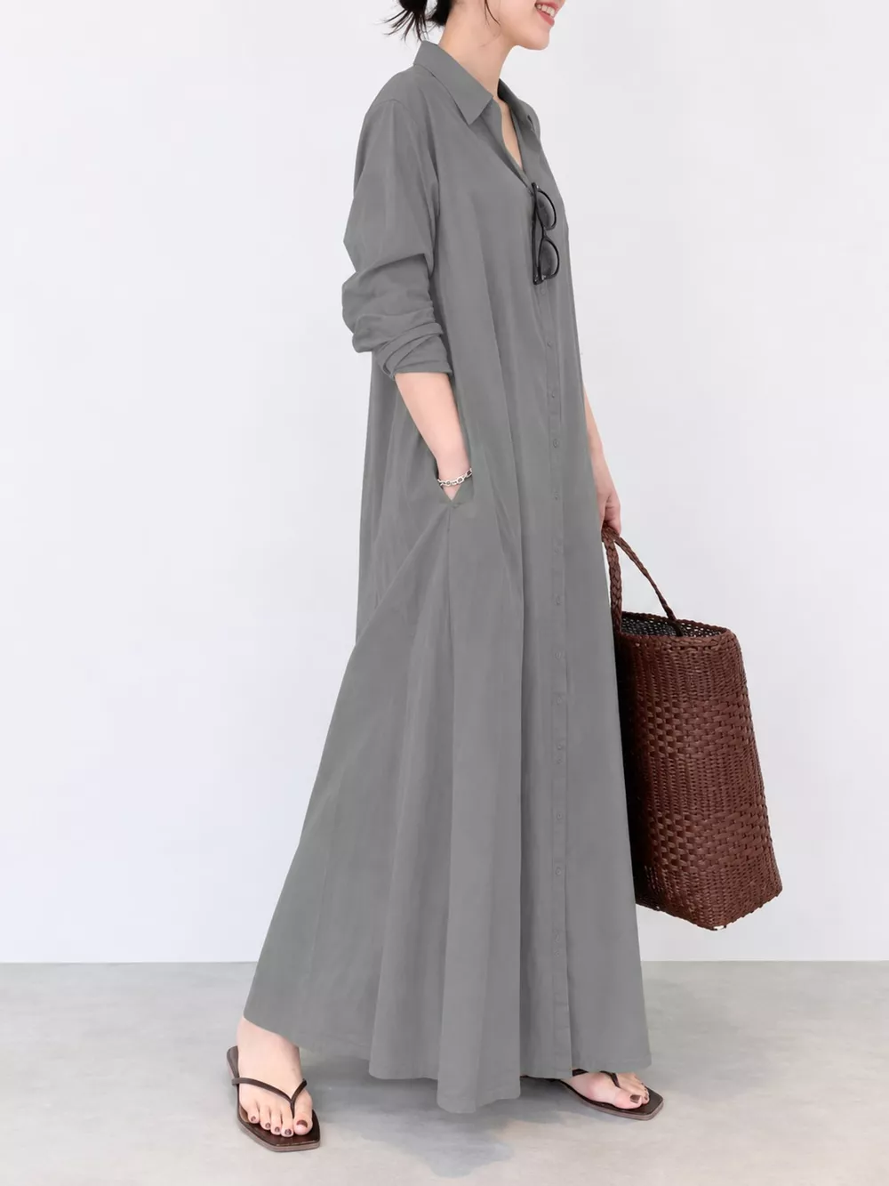 Full Size Button Front Long Sleeve Maxi Shirt Dress Plus Size, image 8