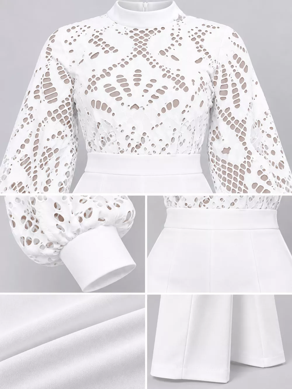 Full Size Lace Lantern Sleeve Flare Jumpsuit Plus Size, image 20