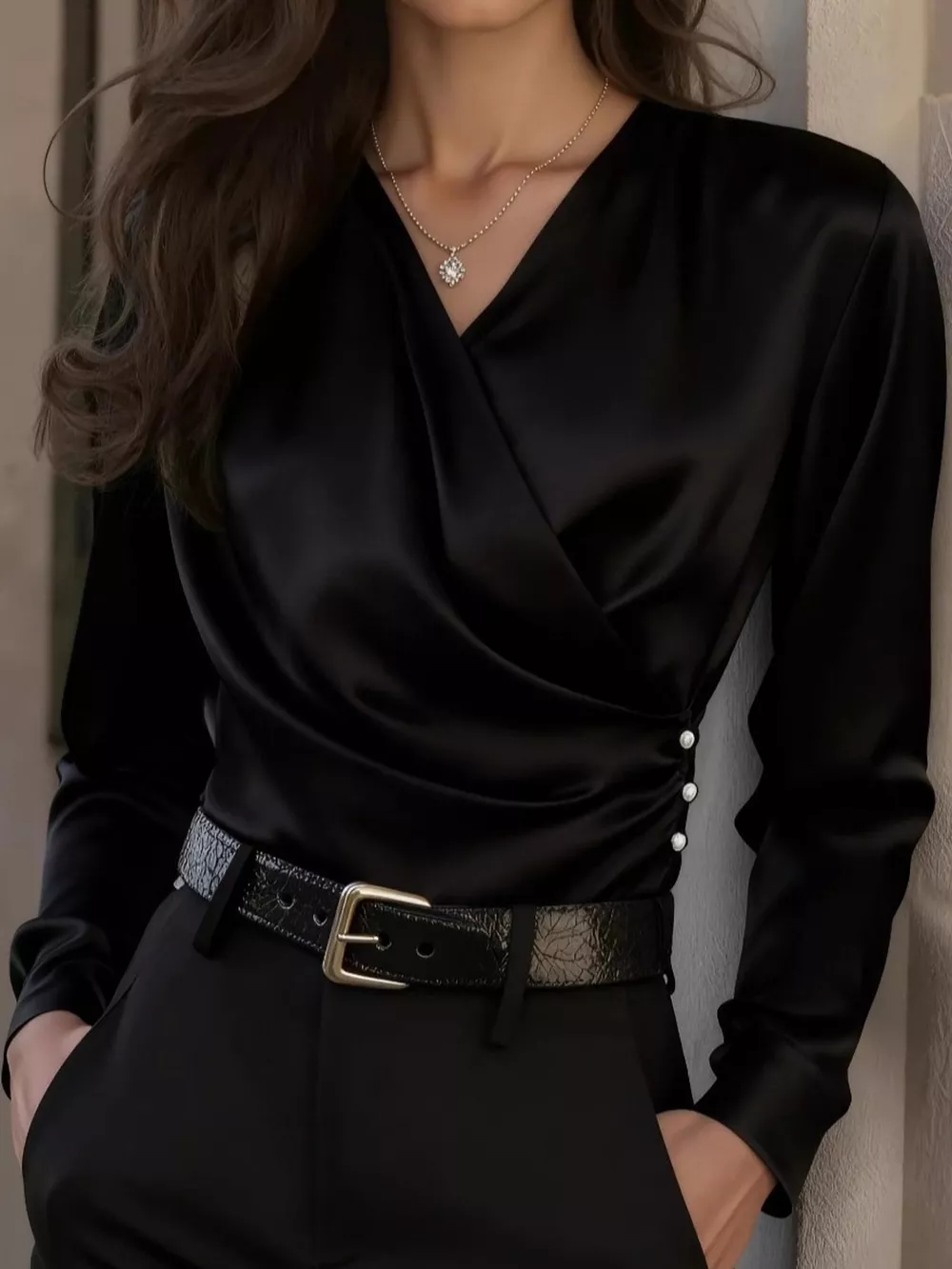 Satin Surplice Long Sleeve Blouse, image 9