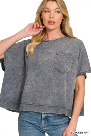 Acid Washed Round Neck Short Sleeve Oversized T-Shirt, image 2