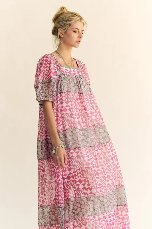 Multi Floral Square Neck Puff Sleeve Maxi Dress, image 9