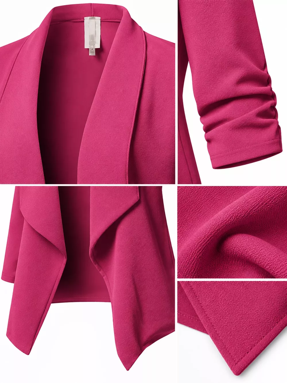 Full Size Open Front Drape Blazer with 3/4 Ruched Sleeves Plus Size, image 33