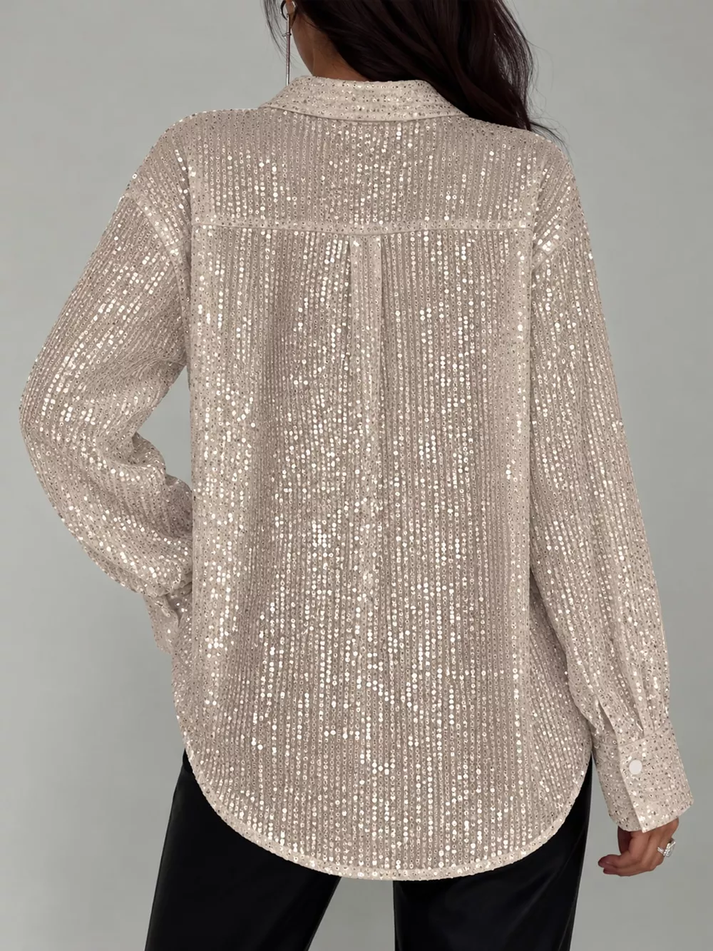 Full Size Sequin Button-Down Shirt Plus Size, image 3