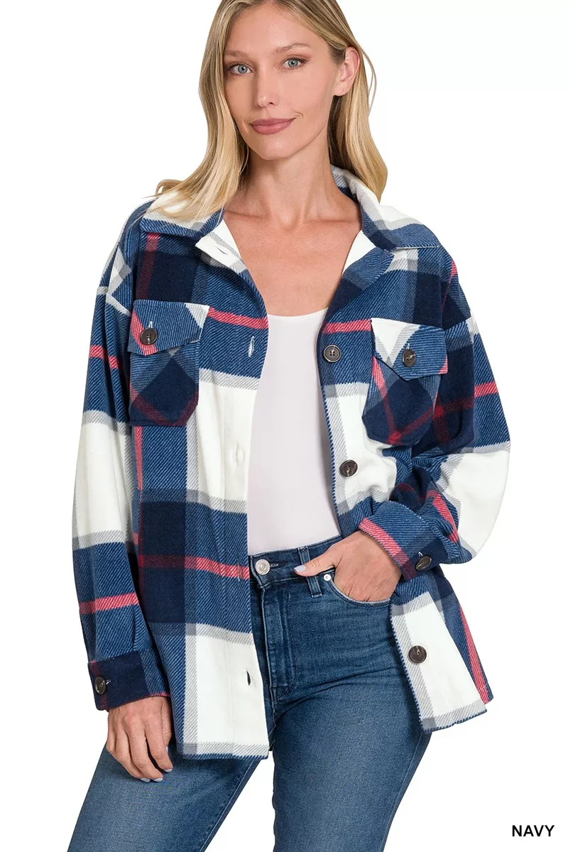 Oversized Plaid Fleece Shacket, image 2