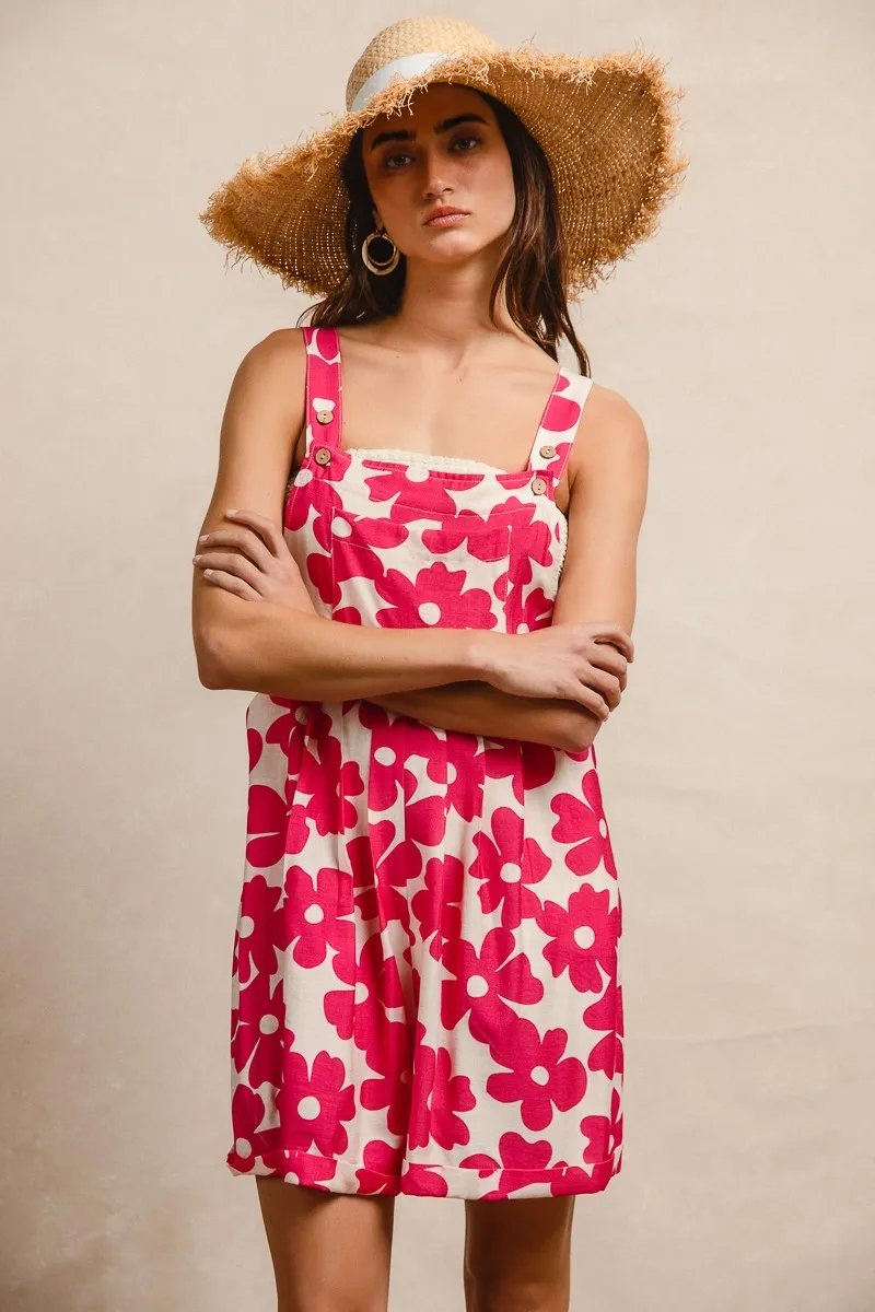 Floral Prints Tuck Detail Short Overall With Pockets, image 9