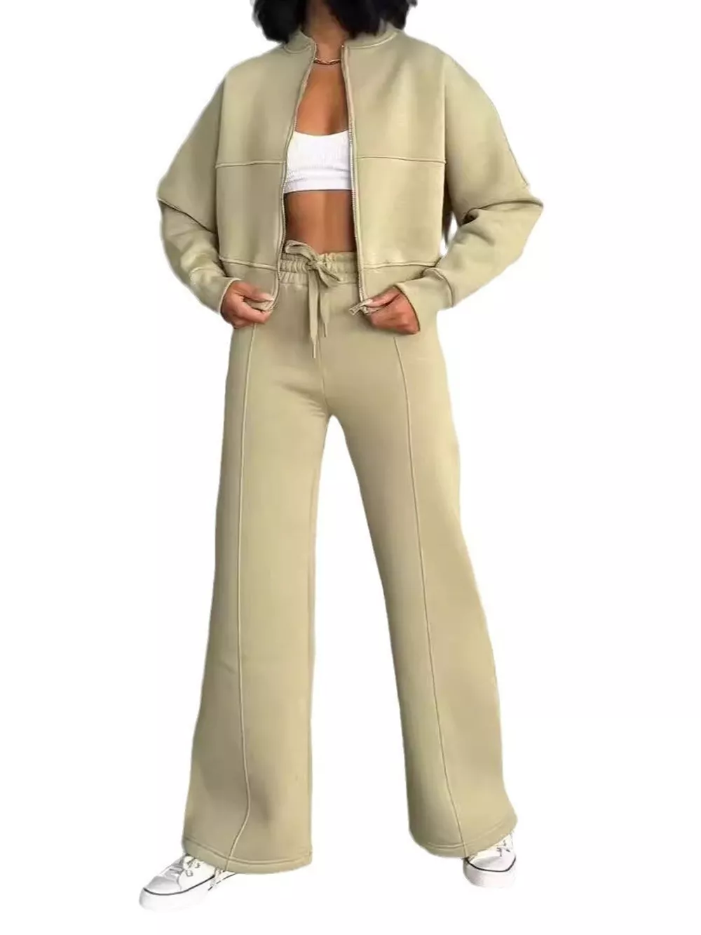 Casual Zip-Up Jacket and Wide-Leg Sweatpants Set, image 58