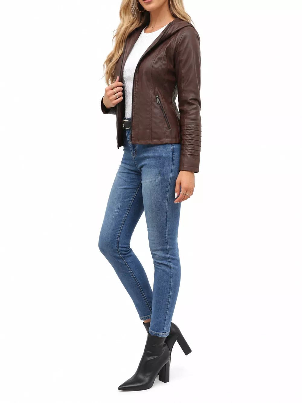 Full Size Detachable Hooded Faux Leather Moto Jacket Plus Size, image 11
