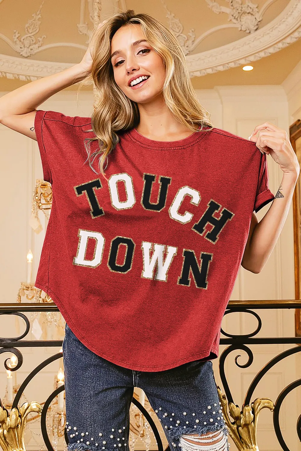 Touchdown Letter Loose Fit Vintage Washed Top
