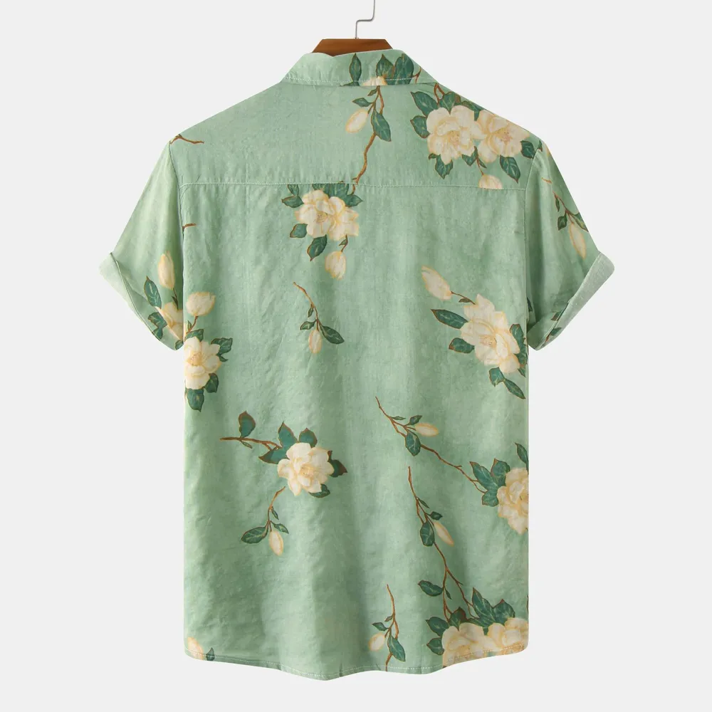 Men's Plus Size Floral Print Short Sleeve Button Down Shirt, image 8