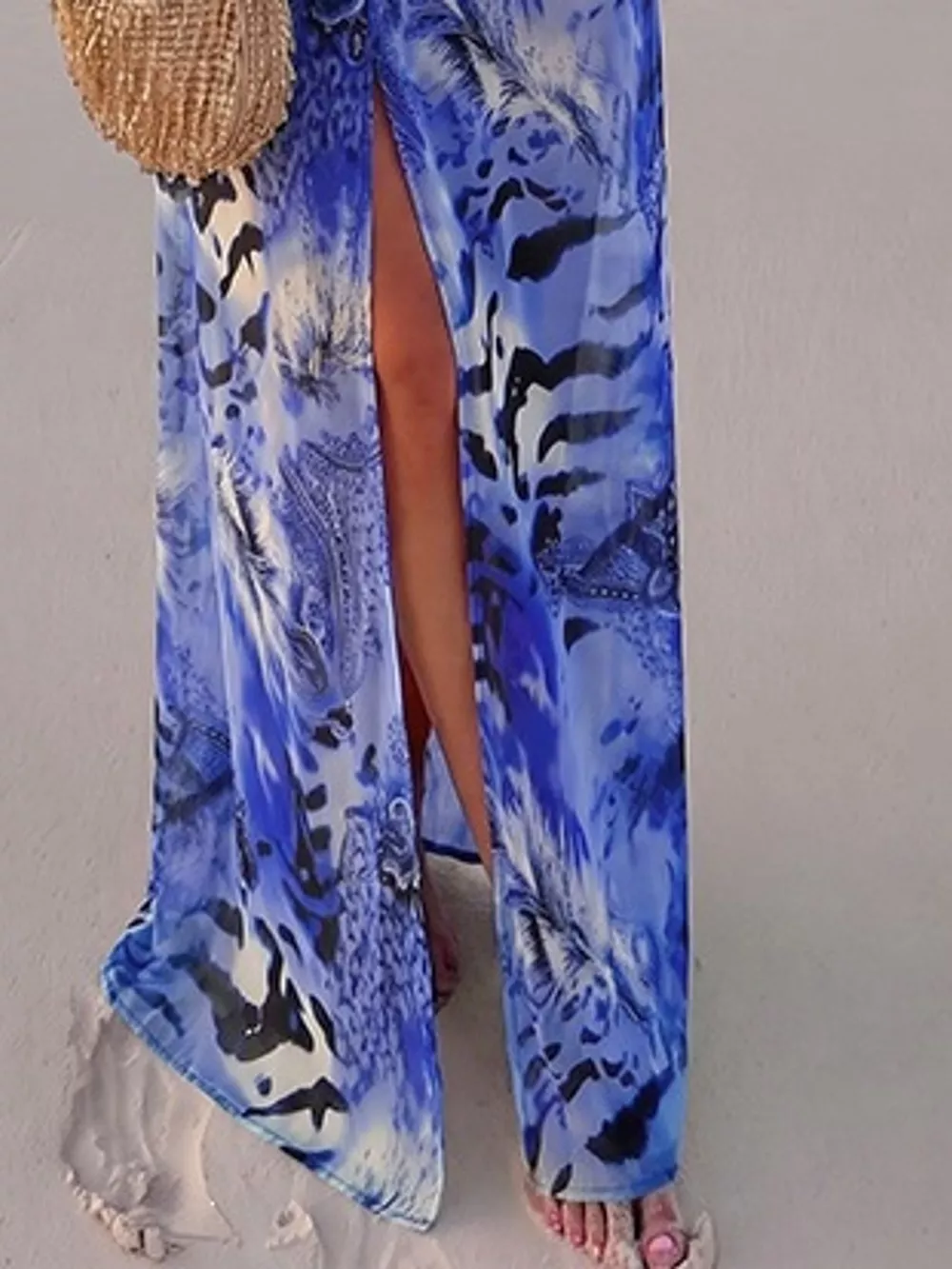 Deep V-Neck Long Sleeve Printed Maxi Dress, image 33
