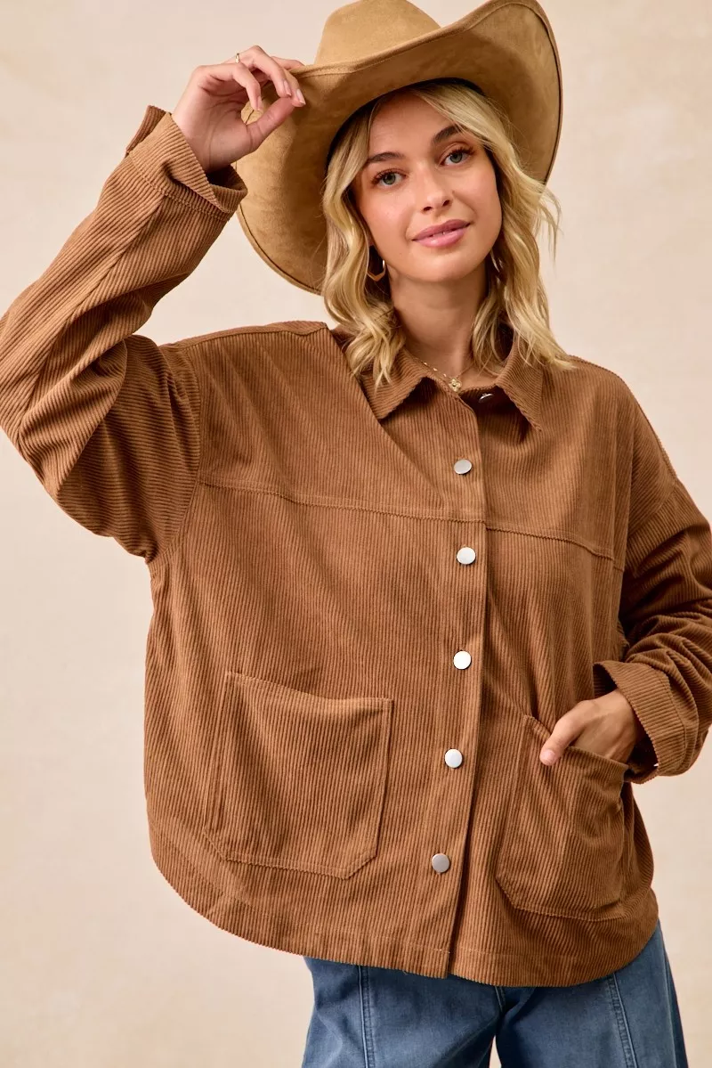 Corduroy Relaxed Fit Shacket with Back Pleat, image 19