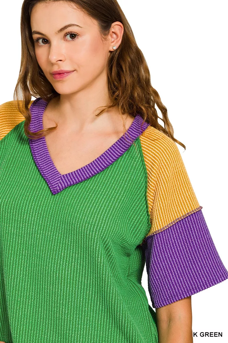 Mardi Gras Raised Rib Color Block Top, image 5