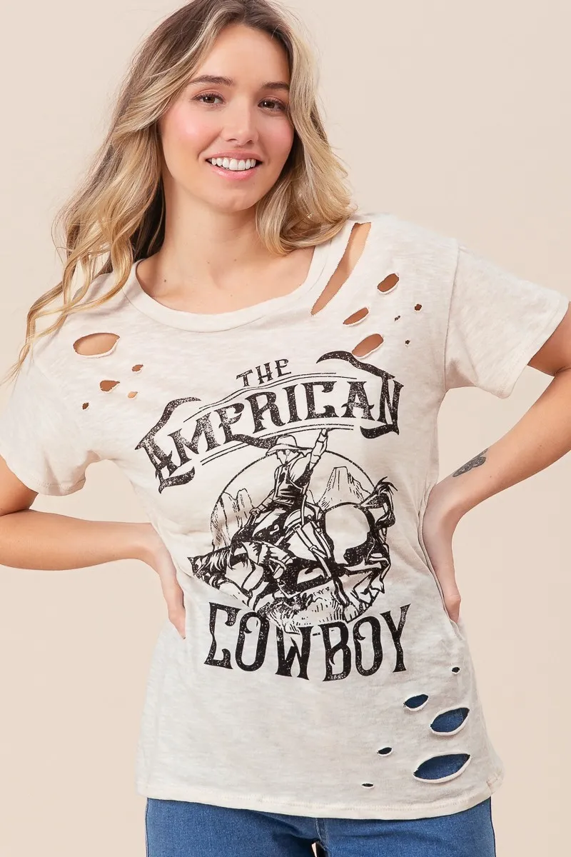 Cotton Slub Laser Top American Cow Boy Graphic, image 6