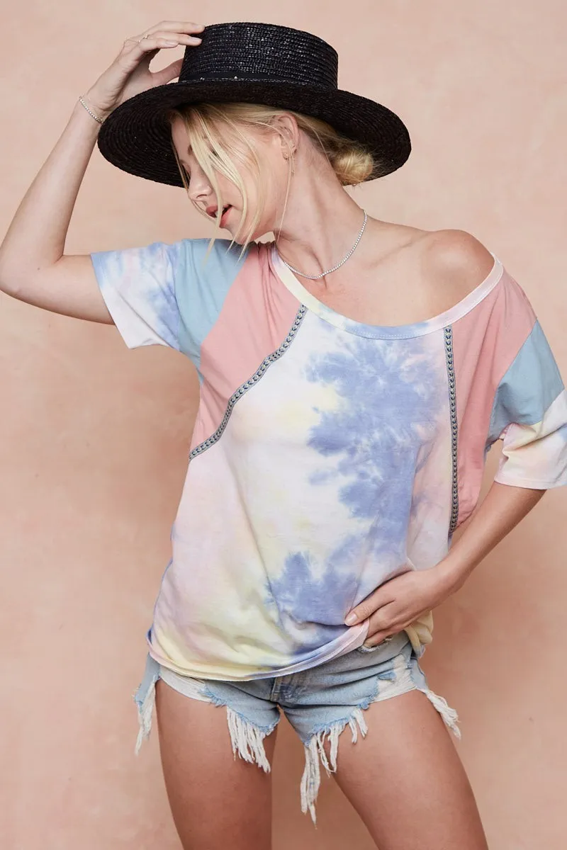 Tie Dye Printed Cotton Color Block T-Shirt, image 10