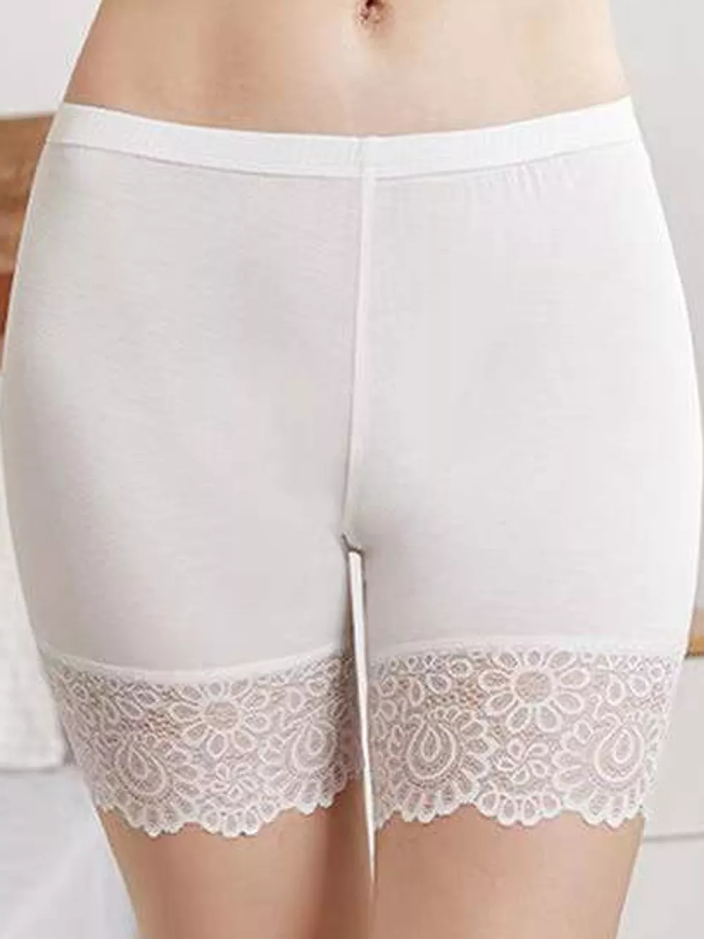 Plus Size High-Waisted Lace Trim Safety Panties