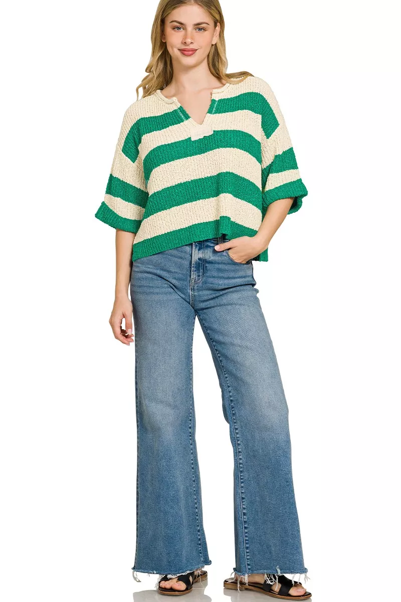 Split Neck Stripe Sweater, image 3