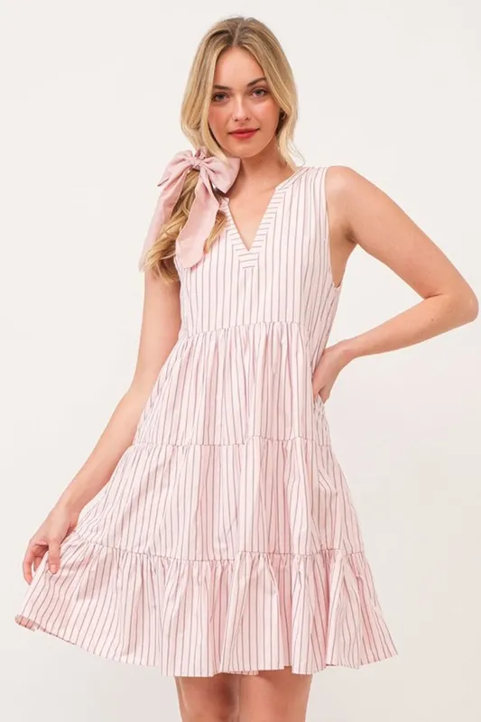 Striped Sleeveless V-Neck Tiered Dress, image 8