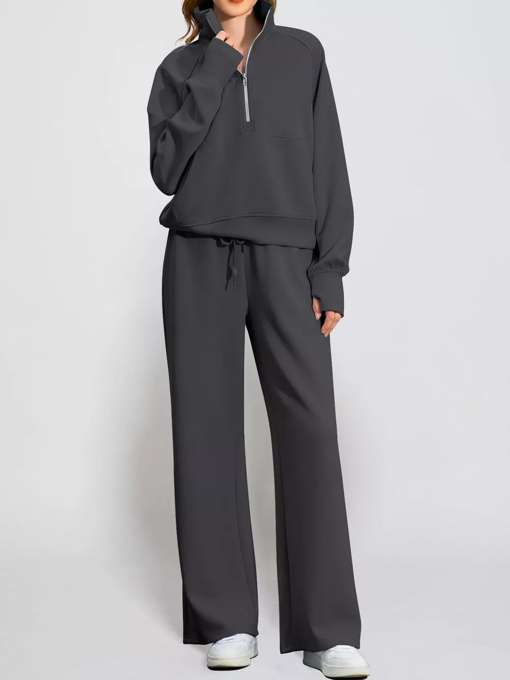 Half-Zip Sweatshirt and Wide-Leg Pants Set, image 8