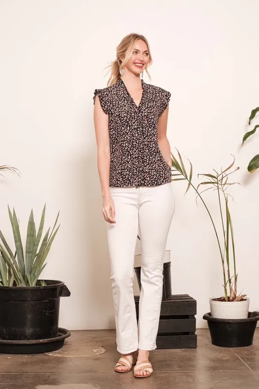 Multi Dot Print Sleeveless Button Down Blouse, image 4
