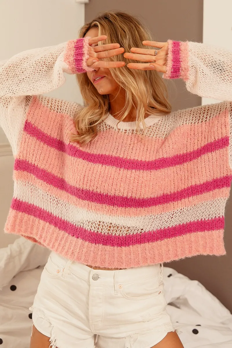 Hollow Out Yoke Detail Striped Sweater, image 14