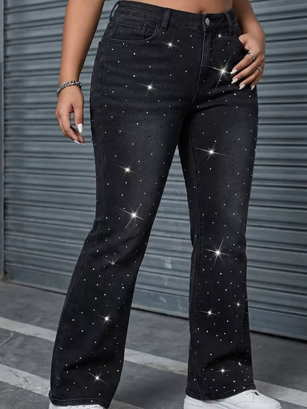Plus Size Rhinestone Embellished Flare Jeans, image 3